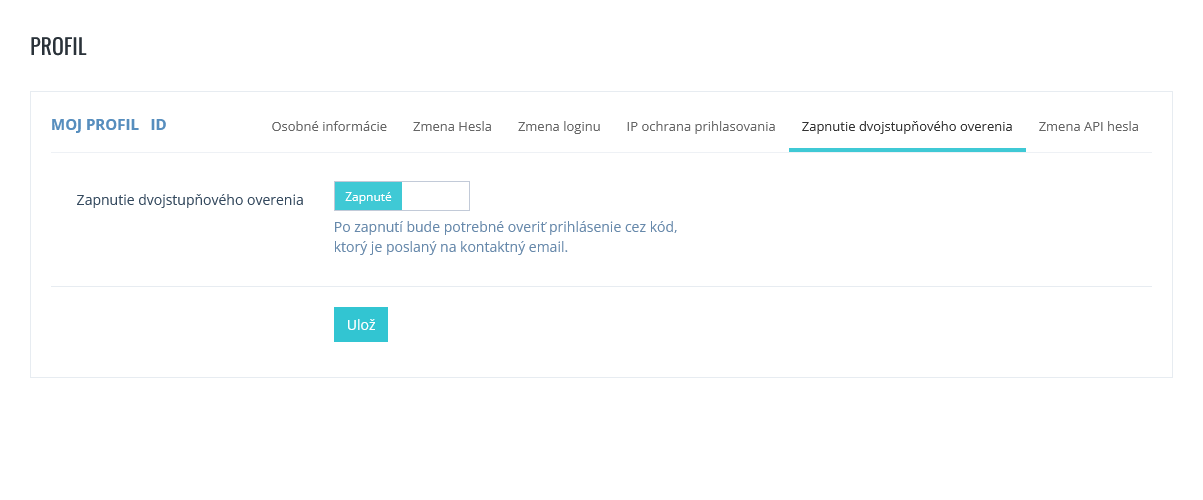 Zapnutie dvojstupňového overenia v profile